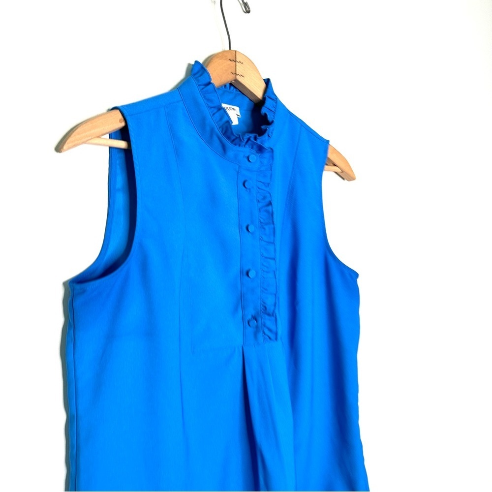 J. Crew | Blue Ruffle Trim Mock Neck Sleeveless Top Size 6 - Picture 3 of 6